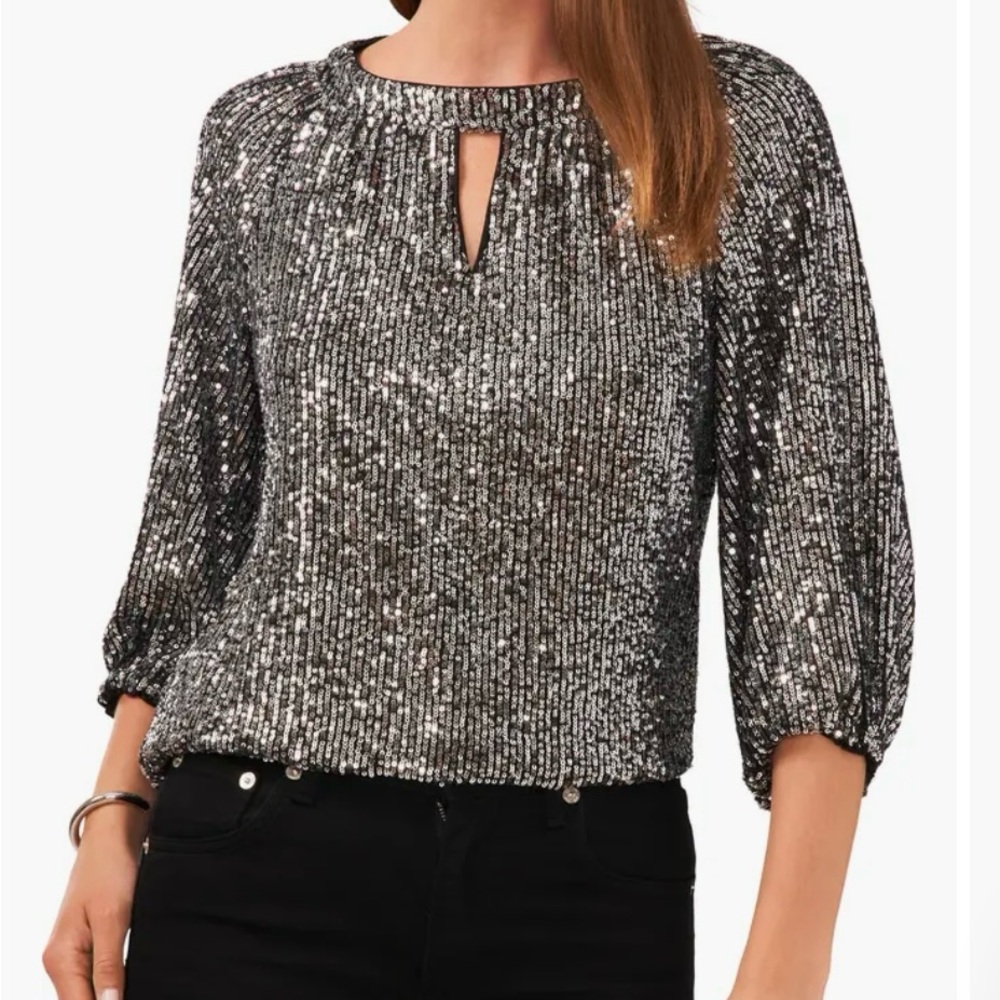 Vince camuto silver charcoal glitter evening top. NWT
